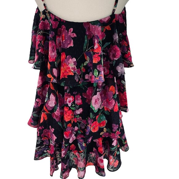Line And Dot Black Floral Ruffle Mini Dress Boho Cottagecore Festival Y2K SZ M - Picture 12 of 12